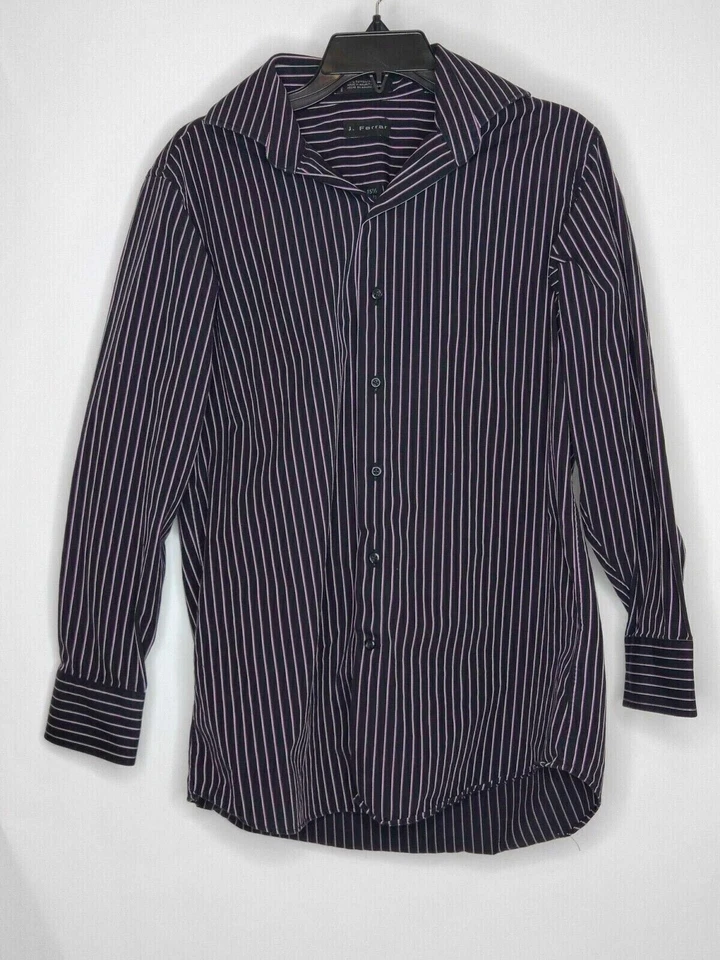 J. Ferrar Men's Button-Up Shirt Long Sleeve Striped Black Purple Size 15.5 32-33 - Image 1 of 4