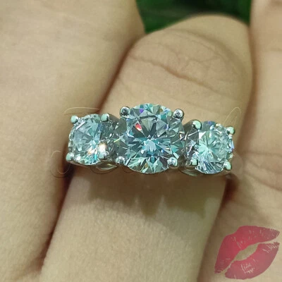 2.50Ct Round Cut Diamond VVS1 Three Stone Engagement Ring 14K White Gold Finish - Image 1 of 4