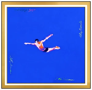 LeRoy Neiman Oil Painting on Board Signed Olympic Diver Greg Louganis Sports Art - Picture 1 of 9