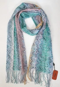 NEW Authentic MISSONI ORANGE LABEL Multi-Colored ZIGZAG Crochet Knit Long Scarf - Picture 1 of 5
