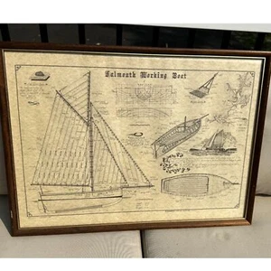 Vintage framed 1978 Falmouth Working Boat Print Planaship Maritime Publications - Picture 1 of 7