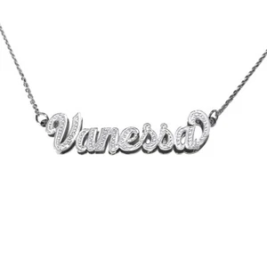 Collar con nombre de acento corte pavé doble capa 3D de plata de ley de 1,5" | Artículo: SNS61 - Imagen 1 de 7