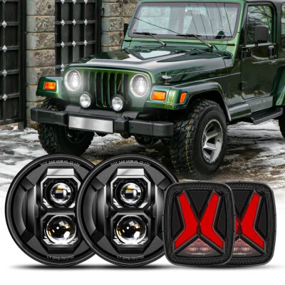 1997-2006 for Jeep Wrangler TJ Newest Assemblies 130W 7" LED Headlight Stop Lamp - Image 1 of 4