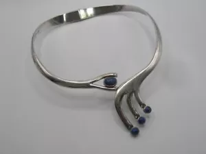 Vintage Mexiko TJ-41 klappbarer Kragen Halskette Sterling 925 blau Lapisstein 78g - Bild 1 von 11