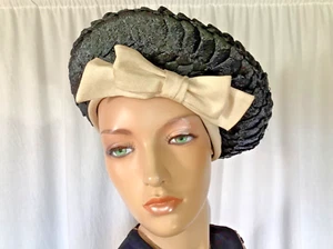 vintage Woven straw Beret cocktail Hat rockabilly 60s Halo ivory Lois Original - Bild 1 von 15
