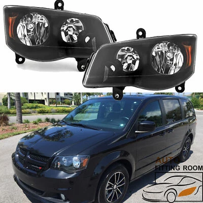 Pair Headlight For 2008-2016 Town&Country 2011-2020 Grand Caravan Black housing - Image 1 of 4