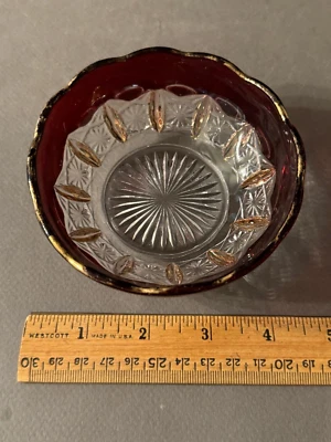 EAPG RUBY STAINED GOLD TRIM ANTIQUE GLASS TIDBIT BOWL CANDY NUT DISH ASHTRAY - Image 1 of 4