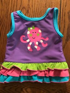 Hanna Andersson Ruffled Octopus Purple Swim Top EUC Girls Size 70 6-12 Months