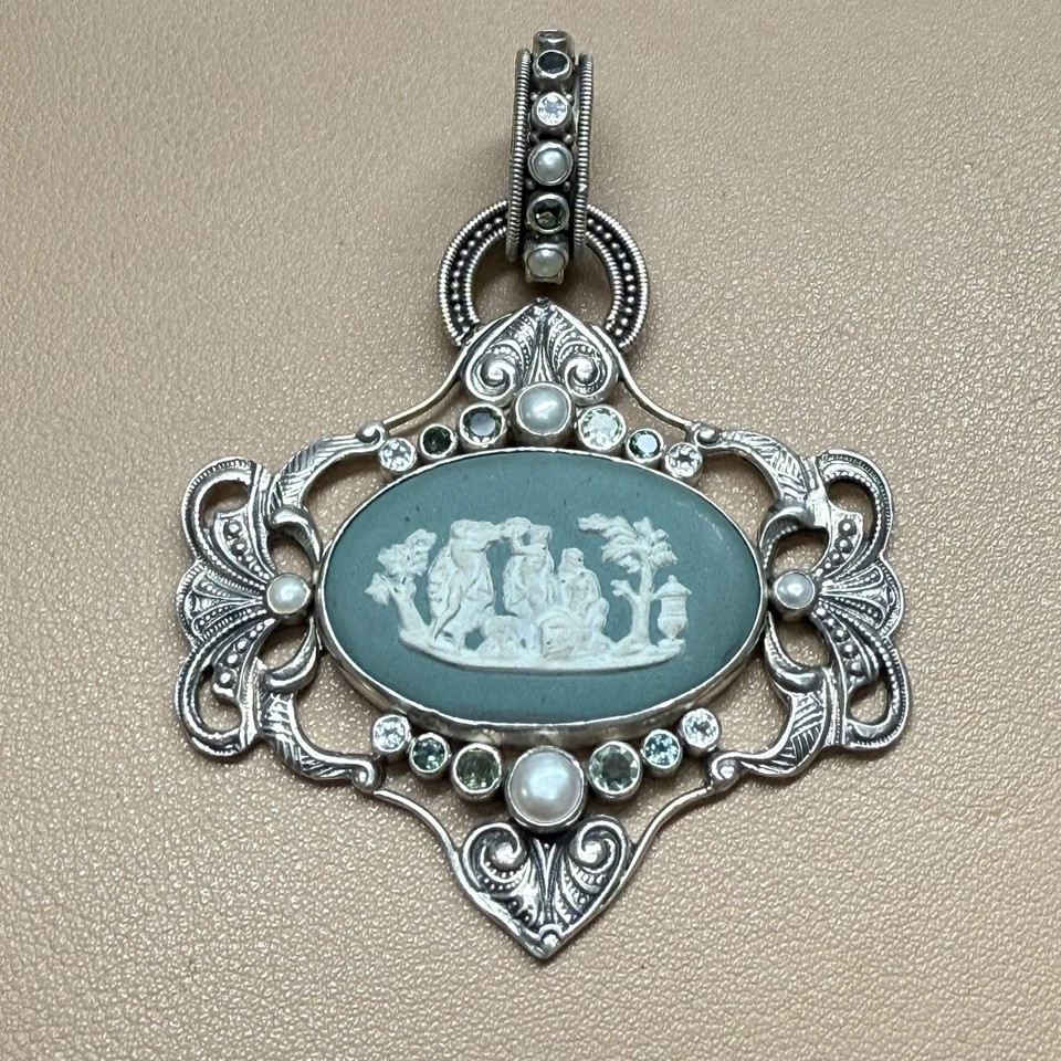 Echo of the Dreamer 925 Sterling Silver Blue/green Cameo Gem Pendant 11.5mm Bail - Image 1 of 4