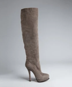 PRADA BOOTS GRAY SUEDE LEATHER TALL KNEE HIGH PLATFORM $1,400 sz 40 / 10 - Picture 1 of 11
