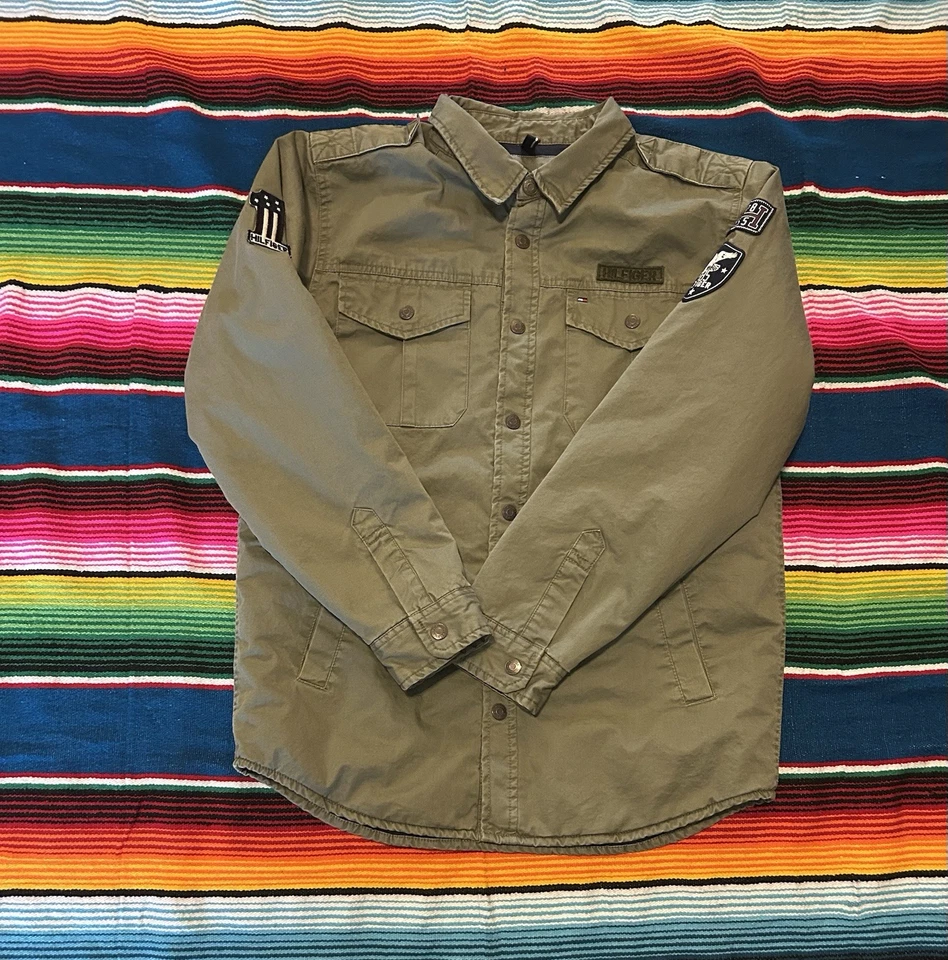 New Tommy Hilfiger Quilted Jacket Army Green W/ 1985 Patches Boys XL - Image 1 of 4