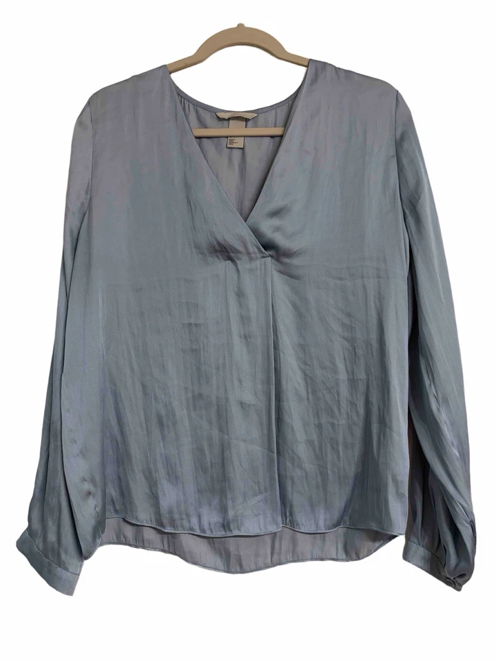 H&M Light Blue V Neck Blouse - Image 1 of 4