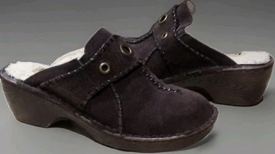 BJORNDAL "SYGMA" Cuero Marrón Mula Mujeres Talla 8 Zueco Tacón Zapato Forrado Peludo Usado en Excelente Condición Foto 1 de 4