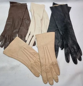 Vintage Womens Long Dress Gloves Bundle 50s 60s Leather Suede Kislav Kid - Picture 1 of 20
