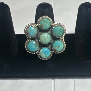 Anillo con racimo de turquesa de plata de ley ajustable suroeste - Imagen 1 de 12