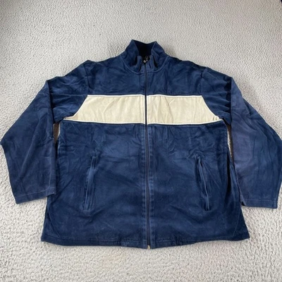 Vintage Perry Ellis America Jacket Men L Blue Navy Striped Velour Track Full Zip - Image 1 of 4