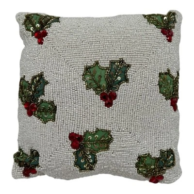 Almohada de Navidad con cuentas hojas de acebo y bayas 11” x 11” ¡Hermosa!! Foto 1 de 4