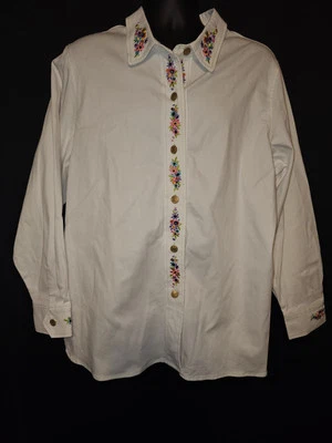 Bob Mackie Shimmery Embroidered Kids Maypole Flowers White Shirt / Coat Wms 1X - Image 1 of 4