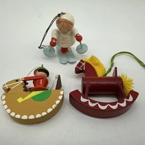 Vintage Wooden Snow Ski Angel Rocking Horse Christmas Ornament West Germany Lot - Picture 1 of 7