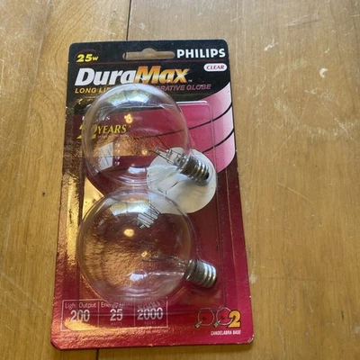 PHILIPS DuraMax 25W 120V 2 Pack Candelabra Base Bulbs 2000 Hr Life Vanity Globe - Image 1 of 2