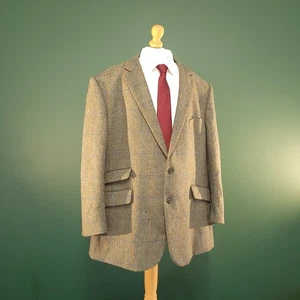 Gurteen Esquire x Robert Noble Tweed Balzer Mens 52S Khaki Check Wool Jacket - Picture 1 of 14