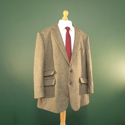 Gurteen Esquire x Robert Noble Tweed Balzer Mens 52S Khaki Check Wool Jacket - Image 1 of 4