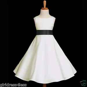 ABITO DA SPOSA AVORIO/NERO LINEA A FIORI BAMBINA 12M-18M 2 4 6 8 9/10 11/12 14 16 - Foto 1 di 2