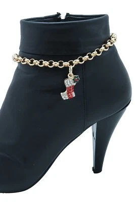 Women Gold Metal Chain Boot Bracelet Shoe Holiday Stocking Charm Over Fireplace - Image 1 of 4