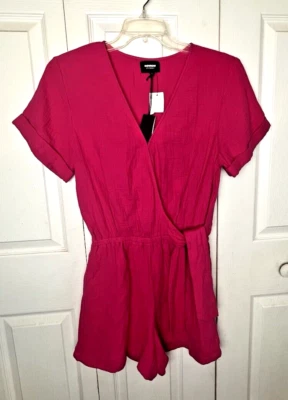 MONROW 纱布裹身连身裤覆盆子尺寸 S 全新有机棉深粉色 HR0121 — 第 1/4 张图片