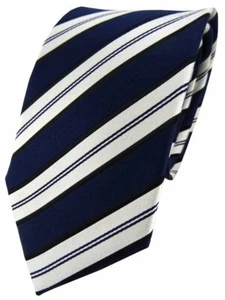 TigerTie Designer Seidenkrawatte blau dunkelblau weiß gestreift - Krawatte Seide - Bild 1 von 2