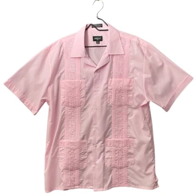 Camisa de vestir Omega Italia para hombre XL rosa manga corta abotonada bordada Foto 1 de 4