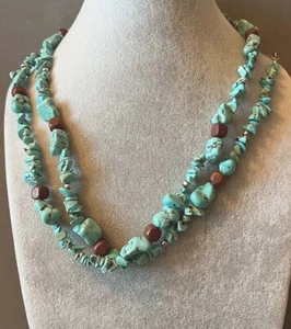 Collar largo de plata con cuentas de piedras preciosas de turquesa gruesas de imitación de CHICO'S - Imagen 1 de 3