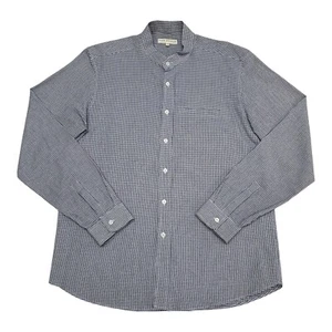Far Afield Shirt Mens Size 3 Large Black Hounds Tooth Long Sleeve Grandad Collar - Picture 1 of 14