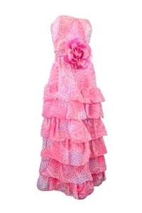 Maxi Vestido Largo Vintage COUTURE GIVECHY Seda 40 Rosa Estampado Paisley Volantes Flor - Imagen 1 de 11