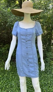 Love Tree Blue Jean Dress Puff Sleeve  Smocked Short Bodycon Button Up Women’s L - Picture 1 of 14
