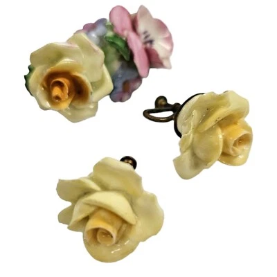 Pendientes y prendedores vintage Denton Coal Port Rose florales joyas para mujer mediados de siglo Foto 1 de 4