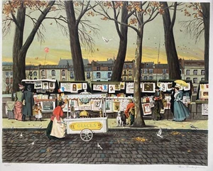 Impresión litográfica vintage original de Bruce Bromberger firmada a mano mercado de arte francés - Imagen 1 de 22
