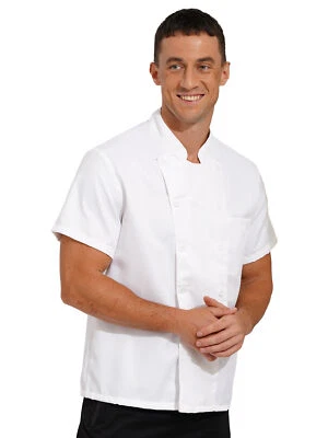 Chef Men Uniform Short Sleeve Kitchen Service Coat Jacket Button Down Shirts - Image 1 of 4