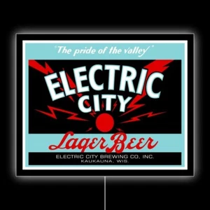Electric City Bier von Kaukauna, Wisconsin NEU LED hängendes beleuchtetes Schild: 18x23" - Bild 1 von 1