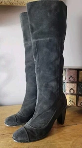 Rare Vintage Giorgio Brato Black Suede High Heel Boots Bohemian Gypsy Hippy 40 9 - Bild 1 von 12