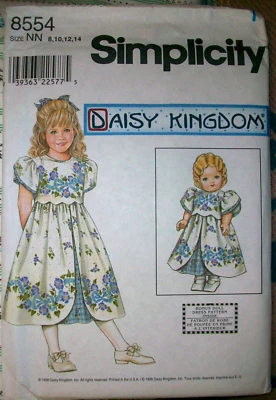 Daisy Kingdom Simplicity Vintage 90s Sewing Pattern 0628 Girl & Doll Dress 8-14 - Image 1 of 2