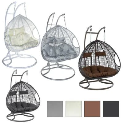 ESTEXO Hängesessel Hängekorb Poly Rattan mit Gestell 2-Sitzer Schaukel Korb Sitzkissen