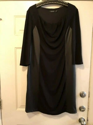 FOLEY'S Sz Large  Women's Black A-Line Dress 3/4 Sleeve Cowl Neck Stretch Lined - Image 1 of 4