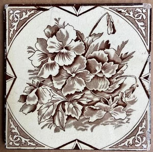 ANTIQUE PILKINGTONS - TRANSFER VICTORIAN MAJOLICA TILE C1900 - Picture 1 of 7