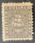 British Guiana 1864 1 cent grey black stamp mint hinged