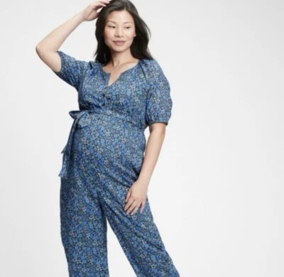 Mono de maternidad floral azul marino Gap talla XS 100 % algodón Cottagecore usado en excelente estado Foto 1 de 4