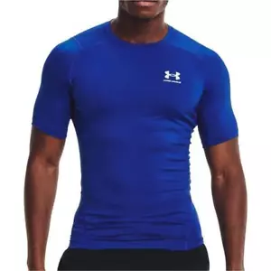 Under Armour HeatGear Armour Mens Compression Top Blue Short Sleeve Gym T-Shirt - Picture 1 of 5