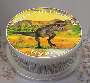 Personalised Dinosaur T-Rex 8" Icing Sheet / Cake Topper - Picture 1 of 1