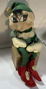 Vtg 1950s? Christmas Elf Gnome Papier Mache Cardboard/Felt-Paint Face 9”Sitting - Picture 1 of 6