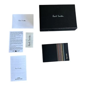 Paul Smith Credit Card Holder Black Leather Signature Stripe Trim Pattern - Bild 1 von 14